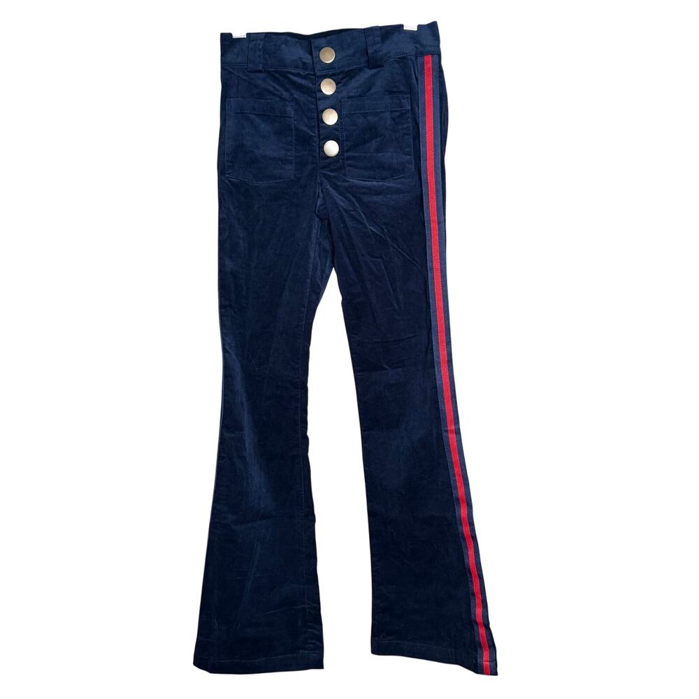 Smak Parlour Navy with Red Stripe Fine Corduroy Wide Leg Pants XS NWT